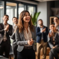 A picture of a woman being acknowledged at work